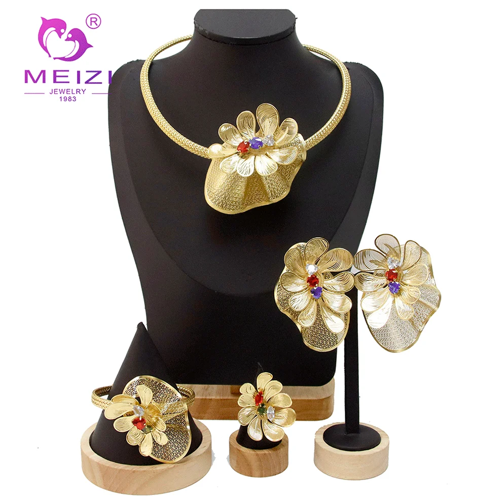 

Women Necklace Earrings Ring Bracelet Jewelry Brazil Gold Plated Fashion Jewelry Women Tend New Wedding Banquet Party Adorn