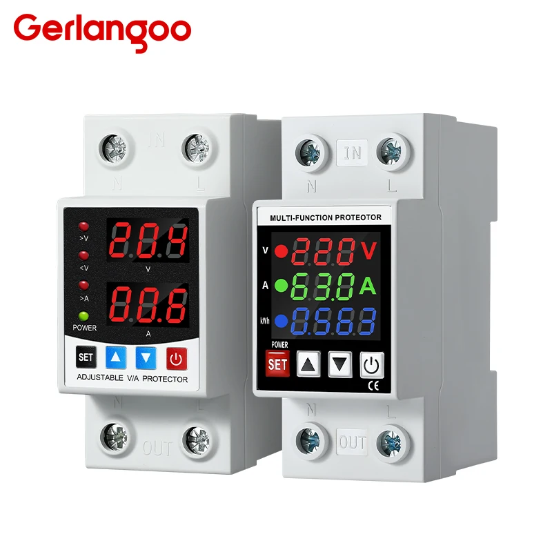 Din Rail Dual Display 40A 63A 80A 220V 230V Adjustable Overvoltage Current and Undervoltage Protection Device Relay