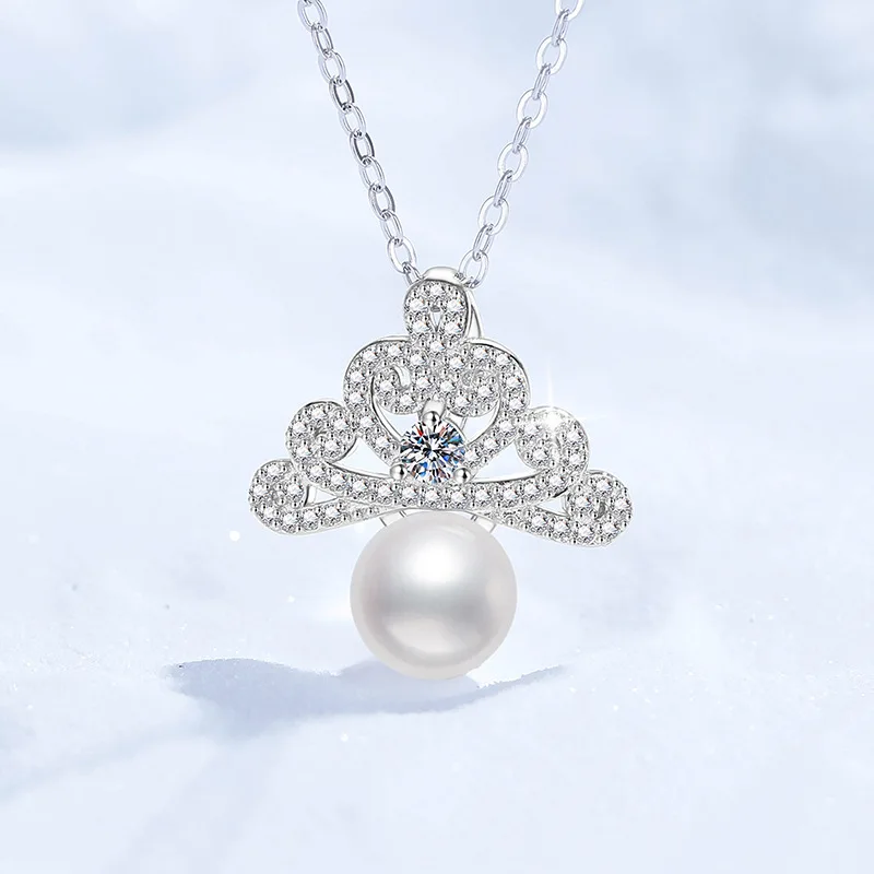 

PT950 Platinum Moissanite Necklace Natural Freshwater Pearl Crown Ice and Snow Pendant Diamond Clavicle Chain PT950 Imprint