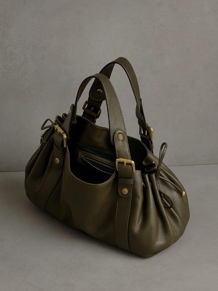 2025 جديد سعة كبيرة جلد ناعم مطوي حقيبة يد نسائية ريترو التنقل حمل حقيبة الملمس الكتف حقيبة كروسبودي