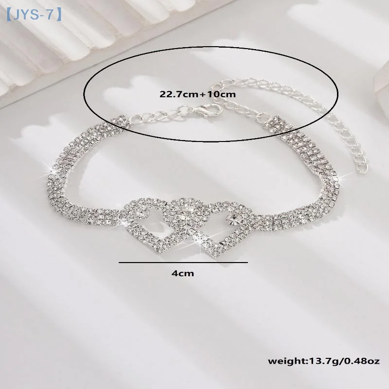 

【JYS-7】Golden Double Heart Foot Chain Irregular Diamond Beach Chain Cross-Border Unique Style Jewelry Accessories