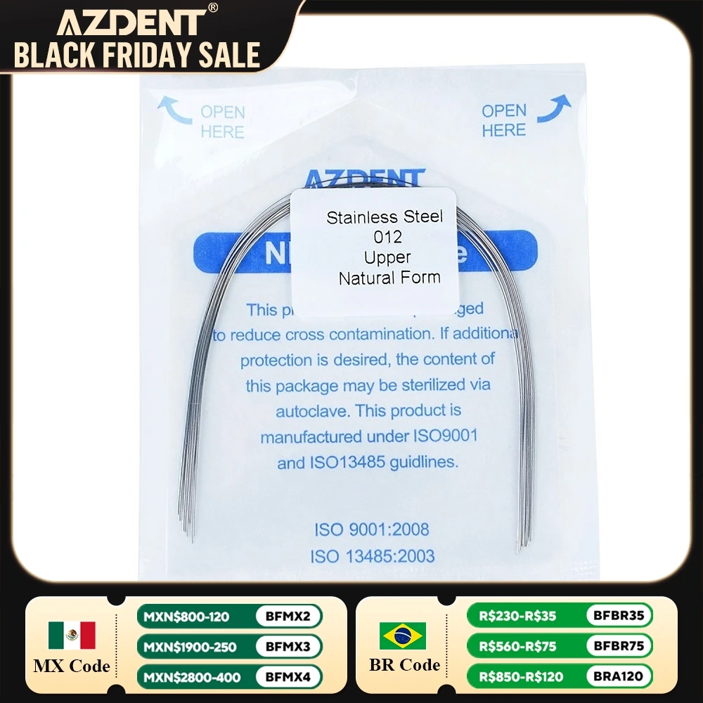 10PCS/Pack Dental Orthodontic Stainless Steel Rectangular Round Arch Wires AZDENT Natural Form Upper Lower Archwire Dentistry