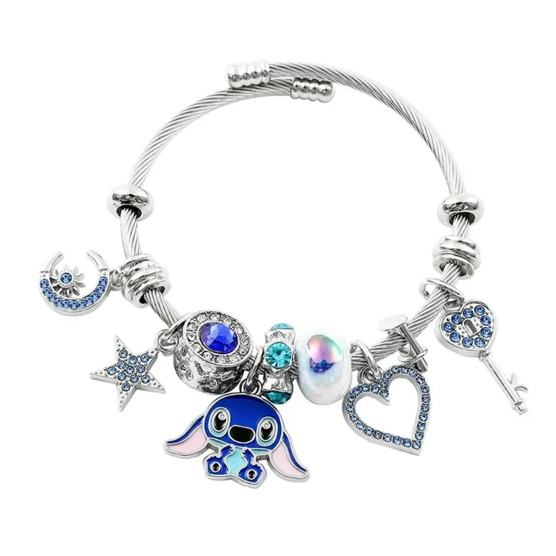 Pandora Disney Stitch Bracelet Kawaii Anime Cartoon Portable Rhinestone Beaded Adjustable Bangles for Women Jewelry Girl Gifts