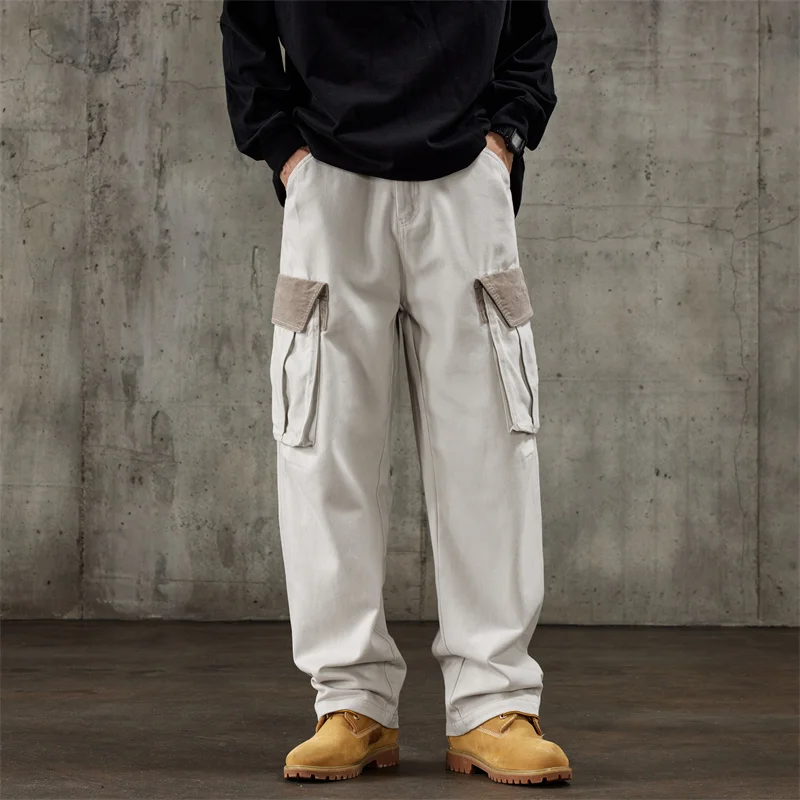 

Men's Pants Retro Cargo Trousers Straight Autumn Winter Man Pants Punk Washed Luxury Designer Trend Big Pockets Outdoor Trousers