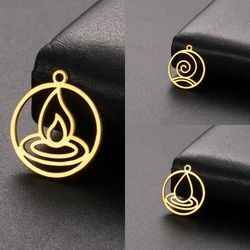 5pcs Stainless Steel Fire Water Air Elements Symbol Charms For Jewelry Making Hollow Round Pendant Necklace Bracelet DIY Gifts