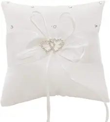 Ring Cushion Wedding Cushion Wedding Ring Cushion with Satin Wedding Decoration with Double Hearts Approx. 10 cm x 10 cm