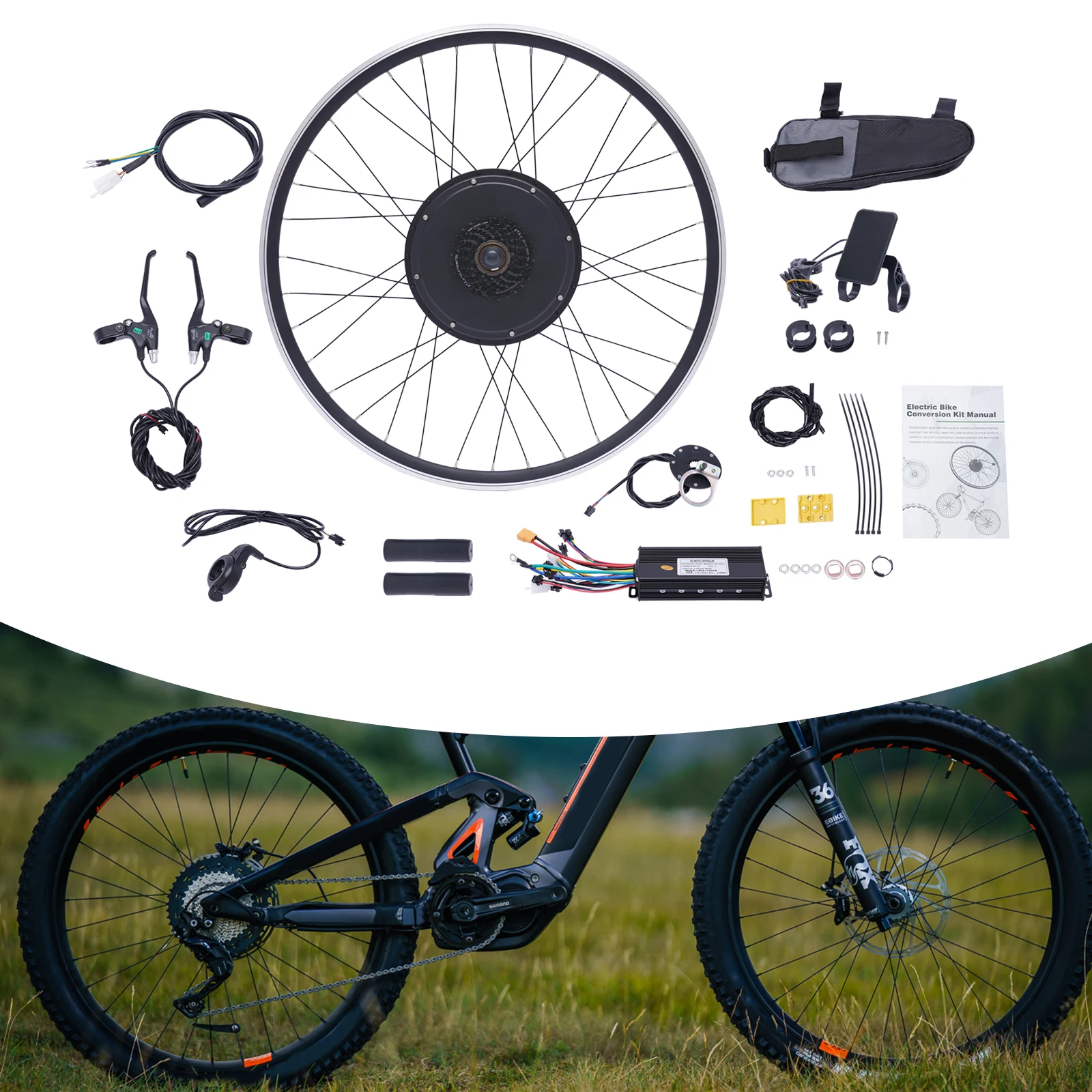 

Black E-Bike Conversion Kit For 28/29In&700C Bicycle Rear Wheel - Compatible With V Brake/Disc Brake, Upgrade Display