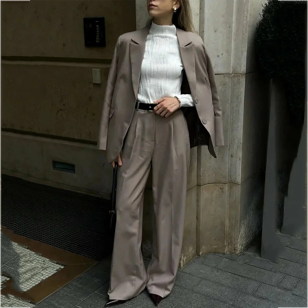 

Умный повседневный женский костюм с лацканами, однобортный, элегантный, женский наряд, современный стиль, повседневный комплект для покупок на улице