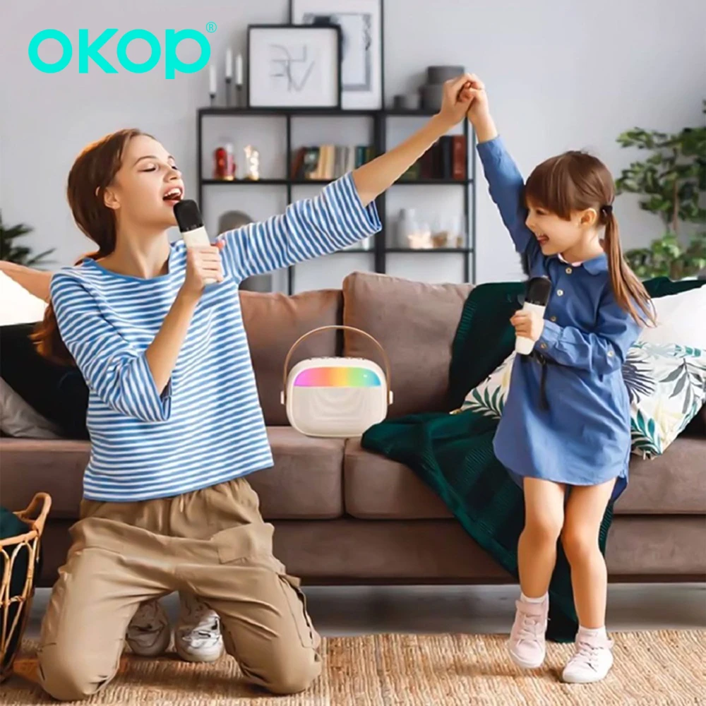 

OKOP Bluetooth Speaker Karaoke Stereo RGB Ambient Light Long Battery Life Subwoofer Comes Double Mark Speaker AI Video Karaoke