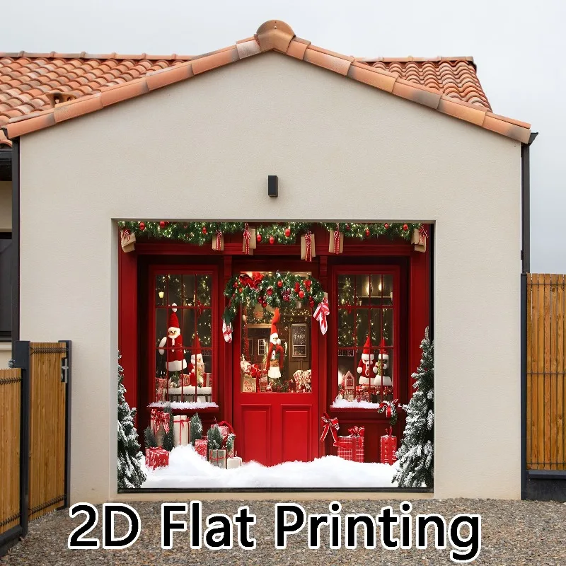 1 piece 2 d print christmas red cottage outdoor garage door sticker canvas