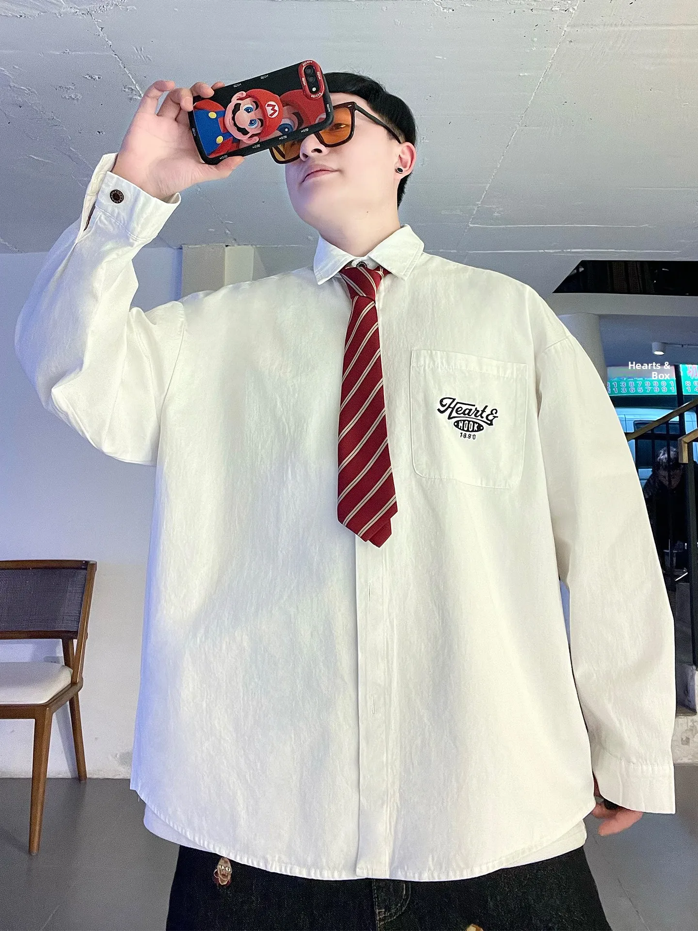 

American College Sle Long Sve Embroidered Letter irt Loose Fit Casual Versatile Men's Spring Faionable Button up