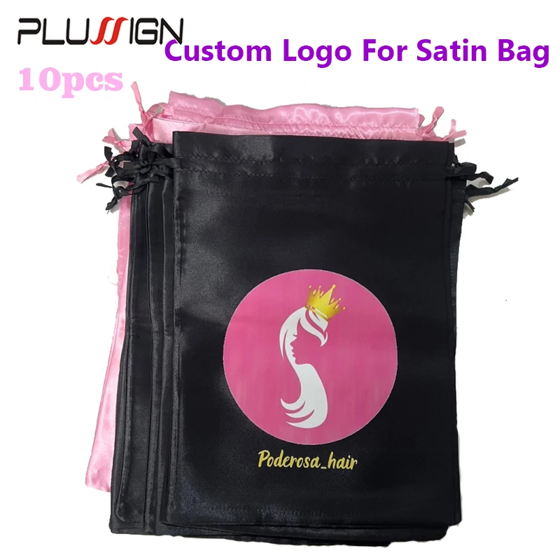 10Pcs Satin Bag With Custom Logo For Storage Multiple Wigs Drawstring Wig Bag For Hair Bundles Satin Bag For Hair Packaging