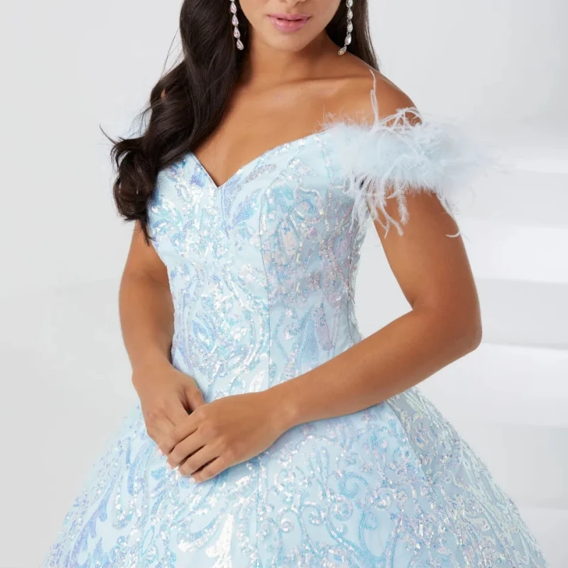 Robe de Quinceanera à plumes pour femmes, robe de Rhà paillettes, robe de Rhéducative, 15 ans, 16 ans, fête d'anniversaire, Fi.C.