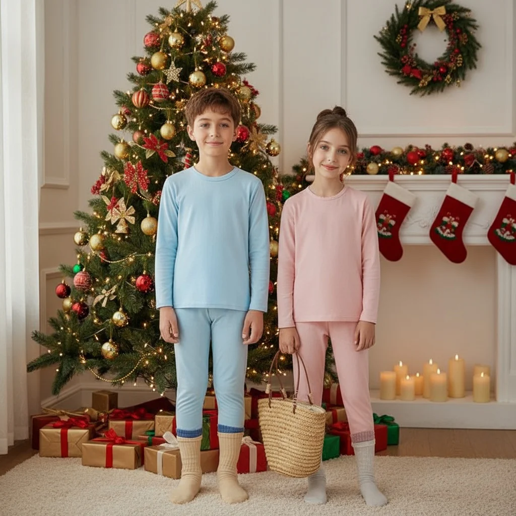 

Teens Kids Thermal Sports Underwear Set Soft Cozy Two Pieces Boy Underwear Suit Long Sleeve T-shirt Breathable Sports Base Layer