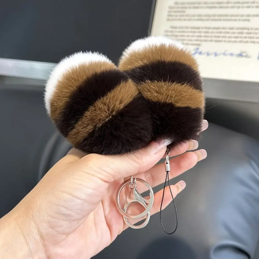 Rex Rabbit Raccoon Tail Keychain Phone Lanyard Fluffy Soft Rabbit Fur Keyring 10cm Plush Toy Pompom Tail Keyring Backpack