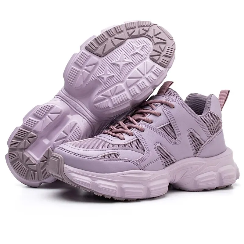 Purple Women Safety Shoes Anti-smash Anti-puncture Work Shoes Breathable Lightweight Work Sneakers Indestructible Shoes Boots