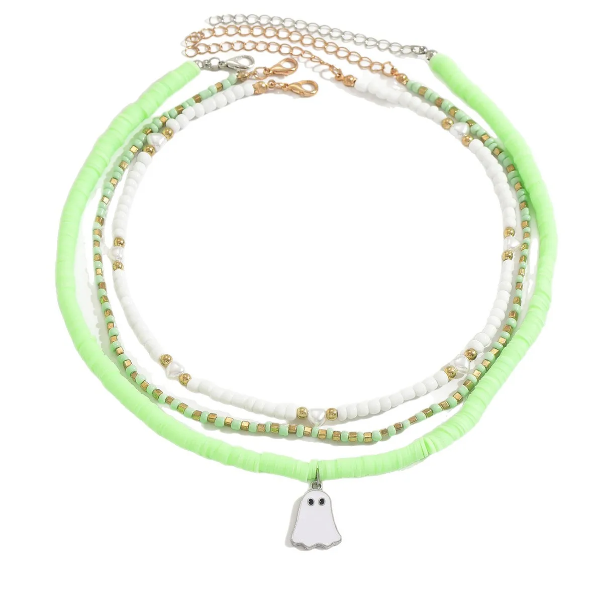 قلادة بوهيمية مطرزة بطبقات مع قلادة شبح الهالوين - قلادة طين سيراميك للنساء مجوهرات قوطية عصرية