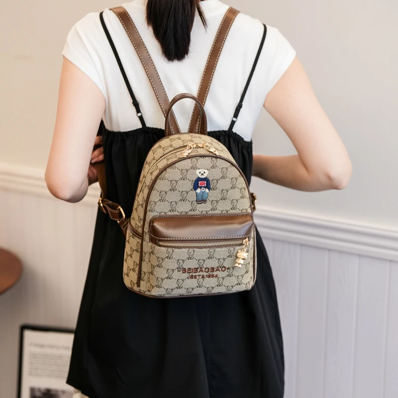 Luxury School backpack for Young Girl,Cute embroidered bear backpack for women,fashion students Backpack,trend women backpack