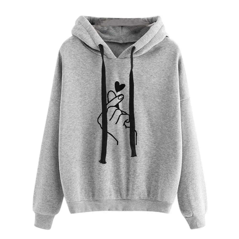 2024 Fashion Kpop Hoodie For Women Heart Finger Printed Women\'s Sweatshirts Hooded Pullover Tracksuit Teen Girls Sudaderas