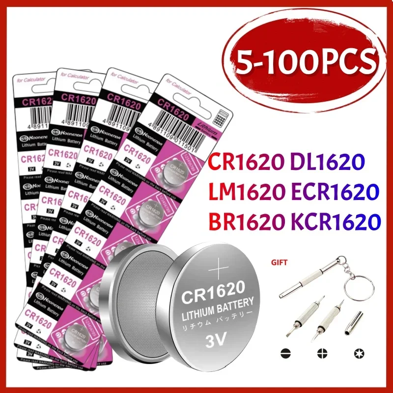 

5-100Pcs CR1620 Lithium Button Battery CR 1620 DL1620 BR1620 3V Durable Coins Cell Watch Batteries For Toys Clock Car Key Remote