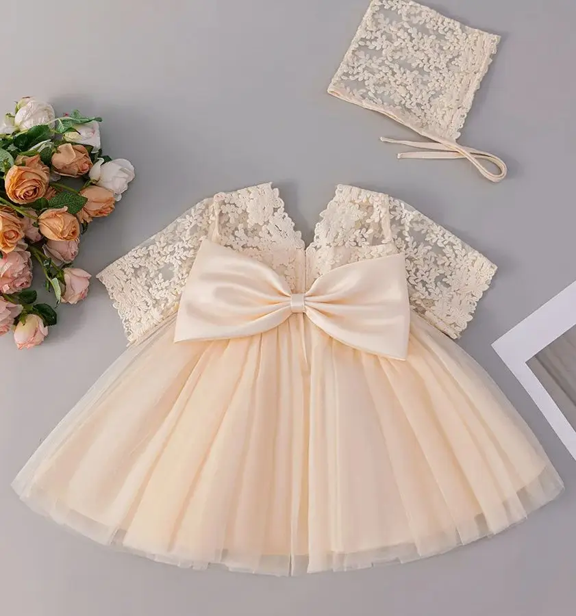 

Кружевное платье с большим бантом для маленьких девочек на день рождения с баннером, 2 шт., платья принцессы для маленьких девочек, одежда для младенцев, товары для малышей