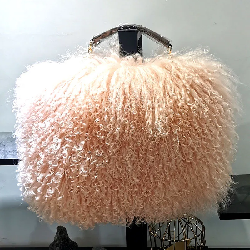 Luxury Real Fur Pearl Chain Shoulder Bag for Women Designer Purses and Handbags Women\'s Party Clutch Crossbody Bag High Quality