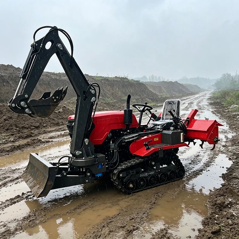 

Customized Ride-On Plowing Tractor Combined with Crawler Rotary Tiller, Middle Cultivator and Small Micro Tiller
