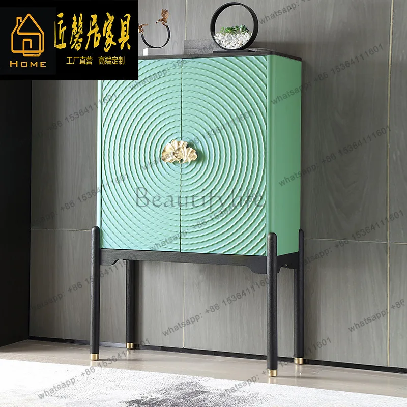 New Chinese tall cabinet double door wine cabinet living room modern entrance cabinet