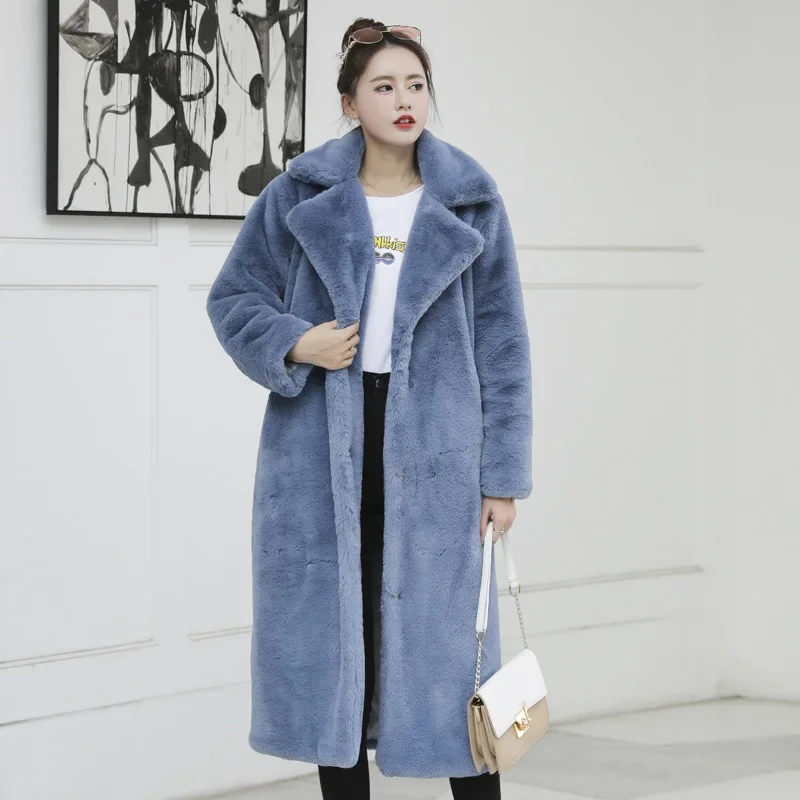 2024 Fake fur coat plus long plus size women's imitation rabbit fur coat warm winter fur coat