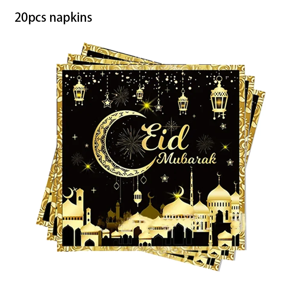 Servilletas musulmanas Eid Mubarak, platos, tazas, mantel, Ramadán, Kareem, platos, tazas, suministros para fiestas Eid Mubarak