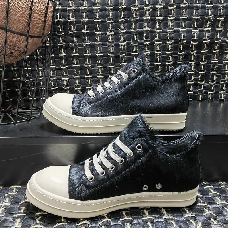 

RO New Men's and Women's Low-cut Platform Casual Shoes Designer Round Head Raised Breathable Horse Hair Flat Shoes Couple Shoes