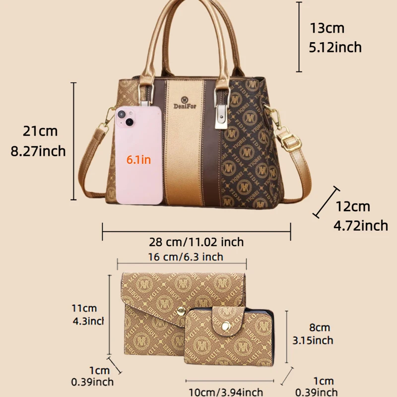 3-piece set of women's handbags with spliced design, light luxury printed shoulder bags for women, large-capacity women's bags view 2