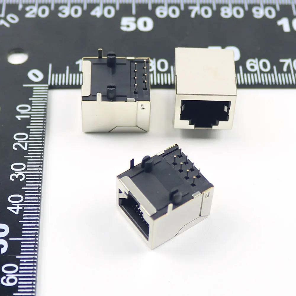 10Pcs RJ45 Socket 8 Pin Cable Interface Shielded Crystal Head Light Copper Shell Connector Female 8P8C RJ45 Socket