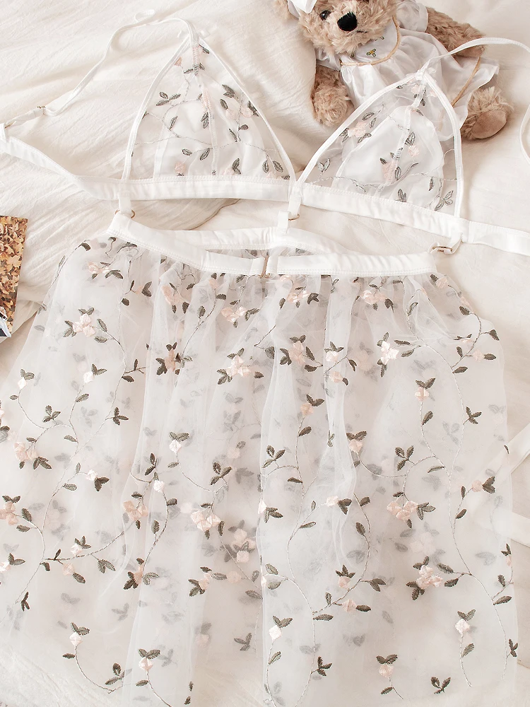 

Floral Lace Patchwork Pajama Sling Nightgown Flower Fairy Sexy Embroidered Lingerie Sling Nightgown Panty Set Fairy Lace Loungew
