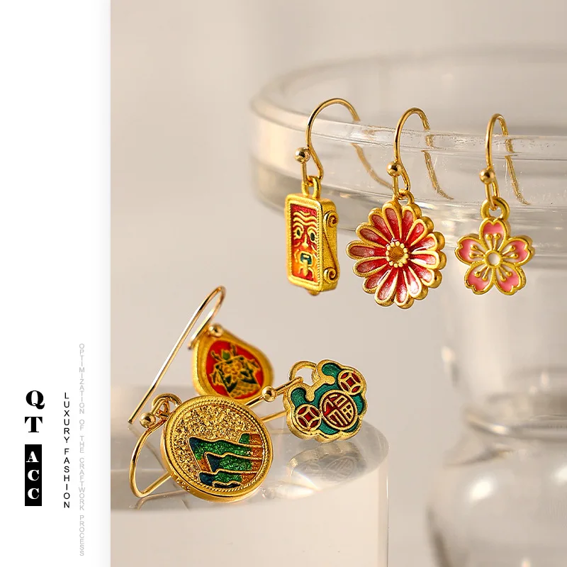 dopamina-estilo-retro-artesanal-brincos-de-gota-de-oleo-fosco-ouro-estilo-nacional-brincos-coloridos-joias