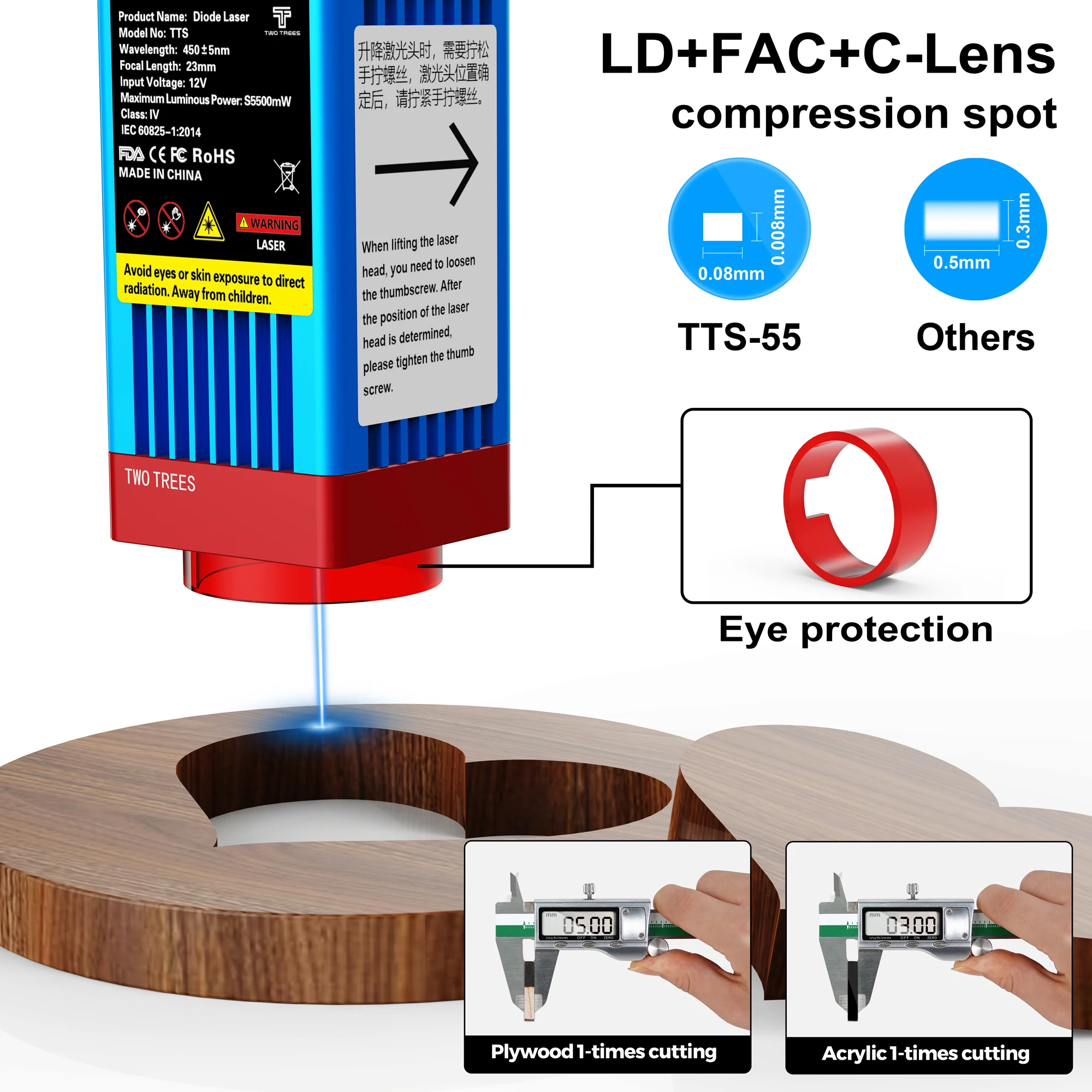 Imagem -04 - Twotrees Tts 40w 80w Cnc Máquina de Gravação a Laser Vidro Metal Gravador a Laser Controle wi fi Madeira Mdf Couro Acrílico Ácido Corte