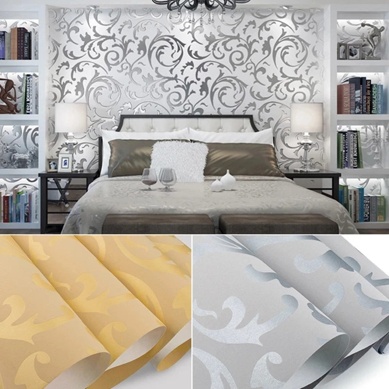 

3D Victorian Damask Embossed Wallpaper Roll Home Decor Living Room Bedroom Wall Coverings Silver Floral Luxury Wall Paper