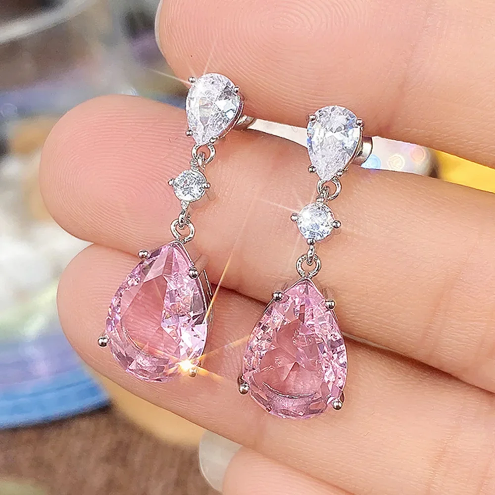 2026 New Arrivals Fashion Luxury silver color korean Zircon Stud Pink Earing Earrings For Women Girl Party Gift Jewelry Z7