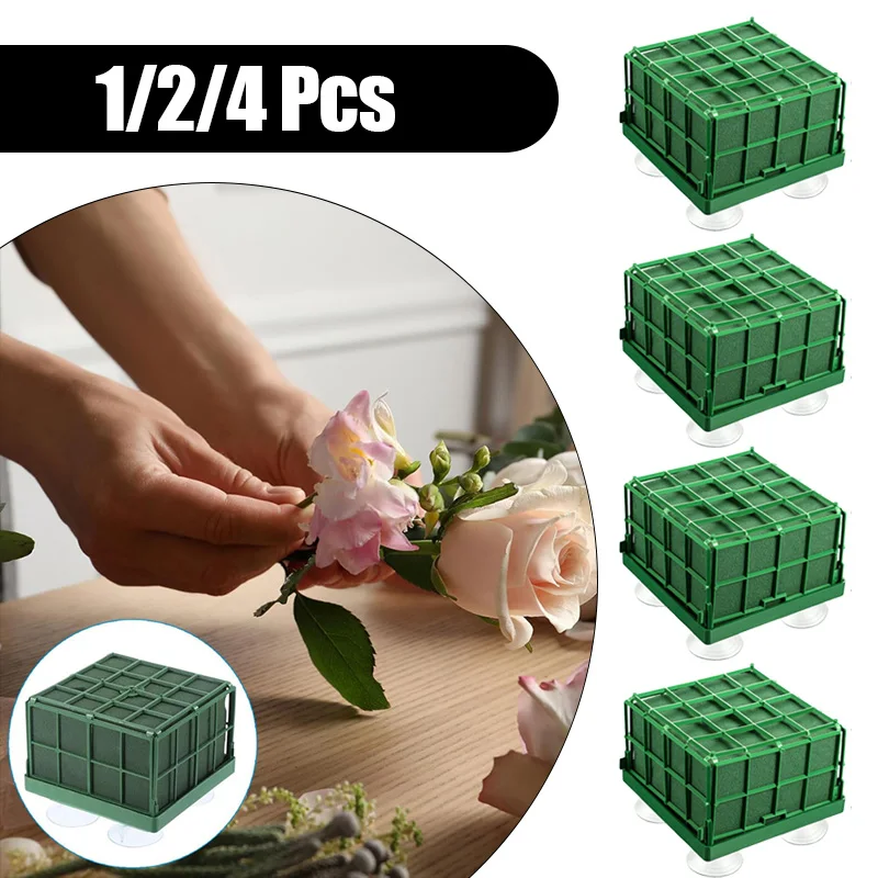 1/2/4PCS Square Floral Foam Cage Flower Holder With Sucker Floral Foam Bricks For Wedding Table Centerpiece Floral Arrangement