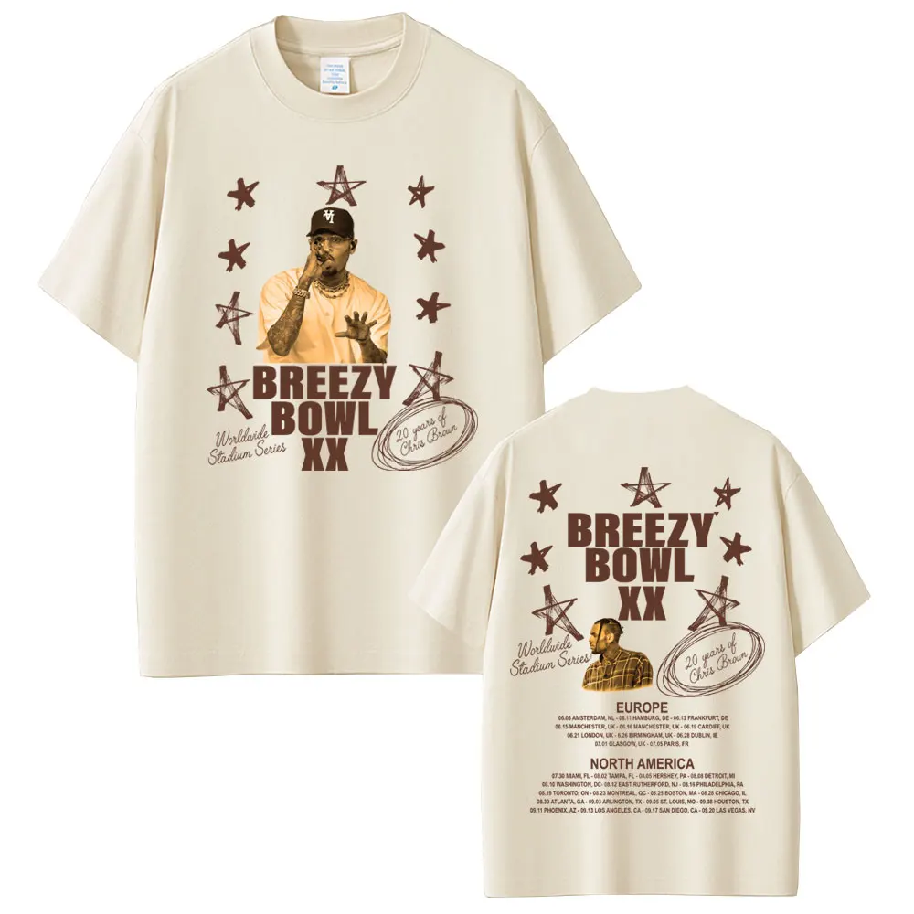 

Rapper Chris Brown Breezy Bowl XX Tour 2025 T Shirt Men Women Hip Hop Fashion Oversized T-shirt Casual Cotton T-shirts Fans Gift