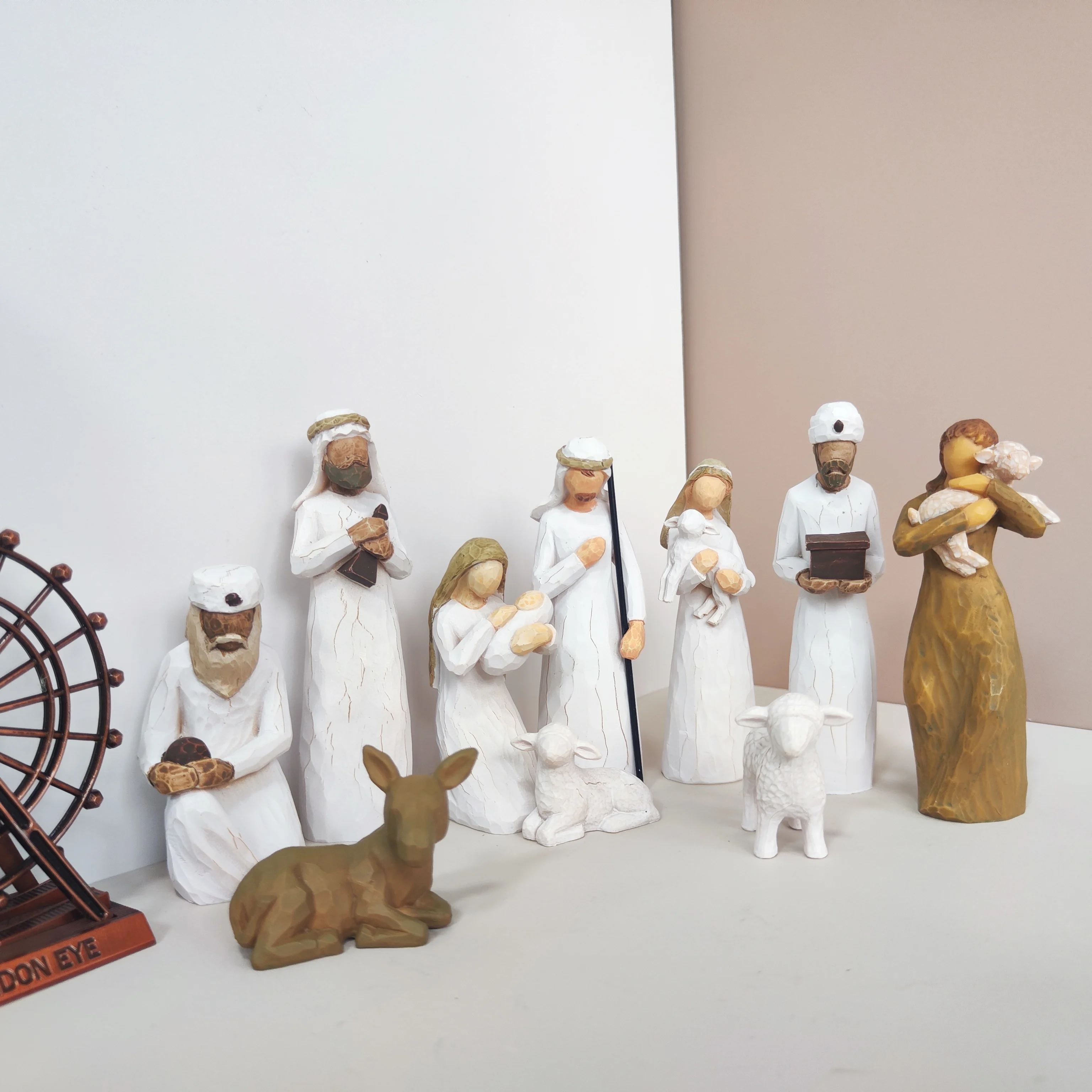 مجموعة تماثيل راتينج لمشهد المهد مجهول الهوية مكونة من 10 قطع، ديكور عيد الميلاد لولادة يسوع، ماري جوزيف الراعي الرجال الحكيم مع الأغنام، مينيما