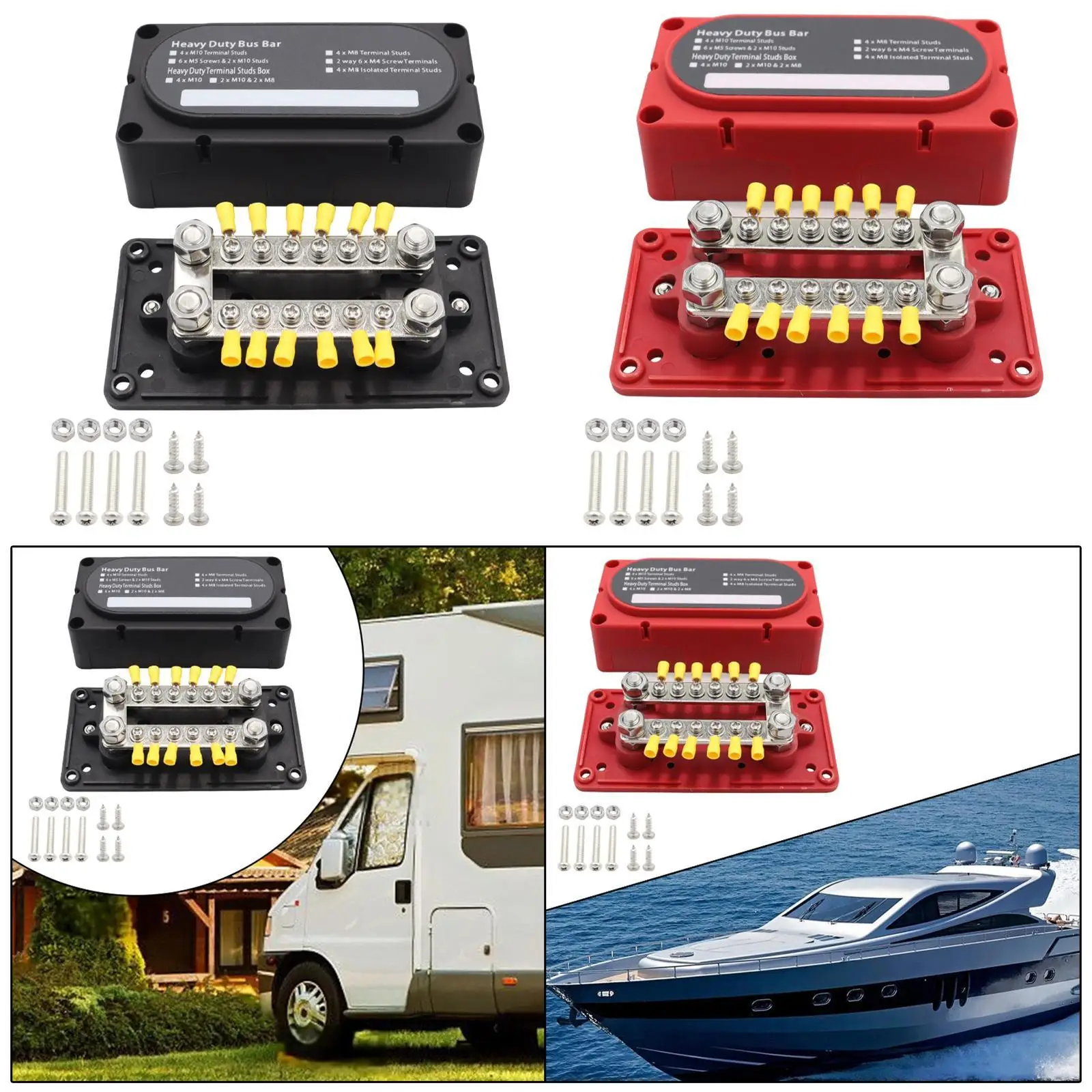 

Bus Bar Power Distribution Block Accessories Easy Installation with Removable Cover 48V 150A for Vehicle Boat Car Truck RV