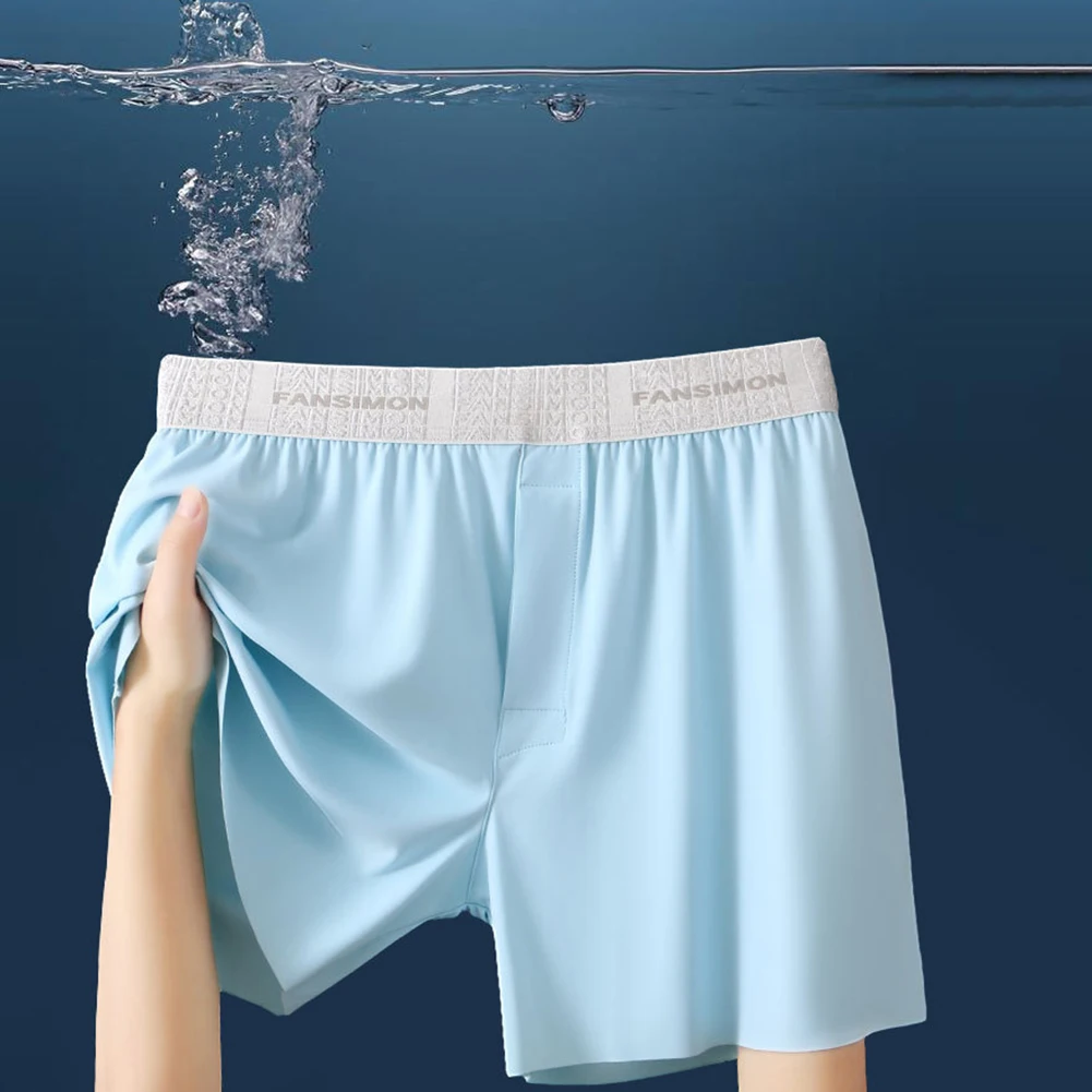 1pc pantaloncini da uomo in seta di ghiaccio delicati sulla pelle boxer tinta unita vita media mutandine elastiche lingerie uomo intimo casual