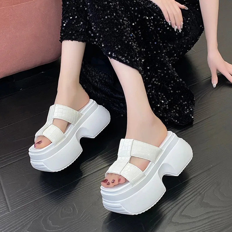 High quality 8cm Women Slippers Platform Wedges Summer Casual Women Shoes Outdoor Comfortable Beach High Slipper Dress Sandal