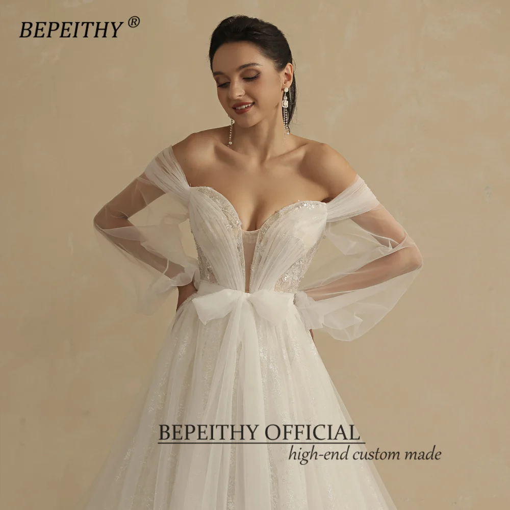 BEPEITHY Personalizzato Una Linea di Abito Da Sposa In Pizzo Per Le Donne 2023 Sposa Al Largo Della Spalla Con Scollo A V Maniche A Puffy Abiti Da Sposa Da Sposa