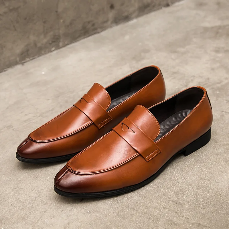 Loafers Men Slip-on pu leather Lazy Black brown Breathable Handmade Dress Shoes for Men