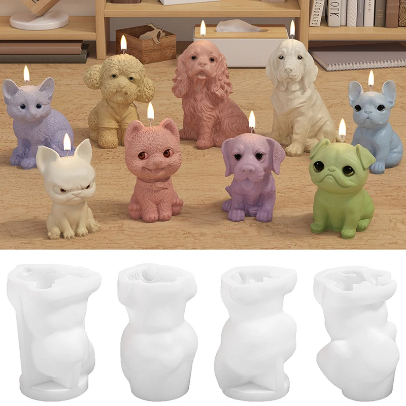 Lovely 3D Animal Candle Silicone Mold Pet Dog DIY Aromatherapy Plaster Candle Resin Mold Soap Craft Casting Mold Home Decor