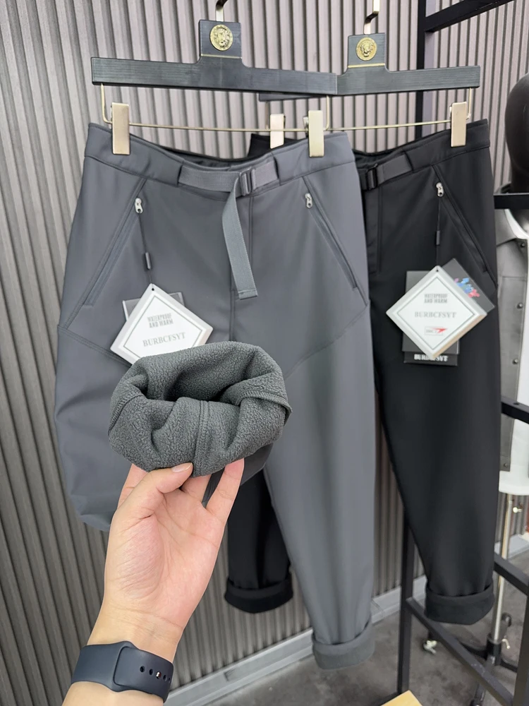 

Men's Casual Fce-Lined Straight Leg Pants Warm Outdoor Autumn Winter Faion Urban Sle Color Soft ell Trousers