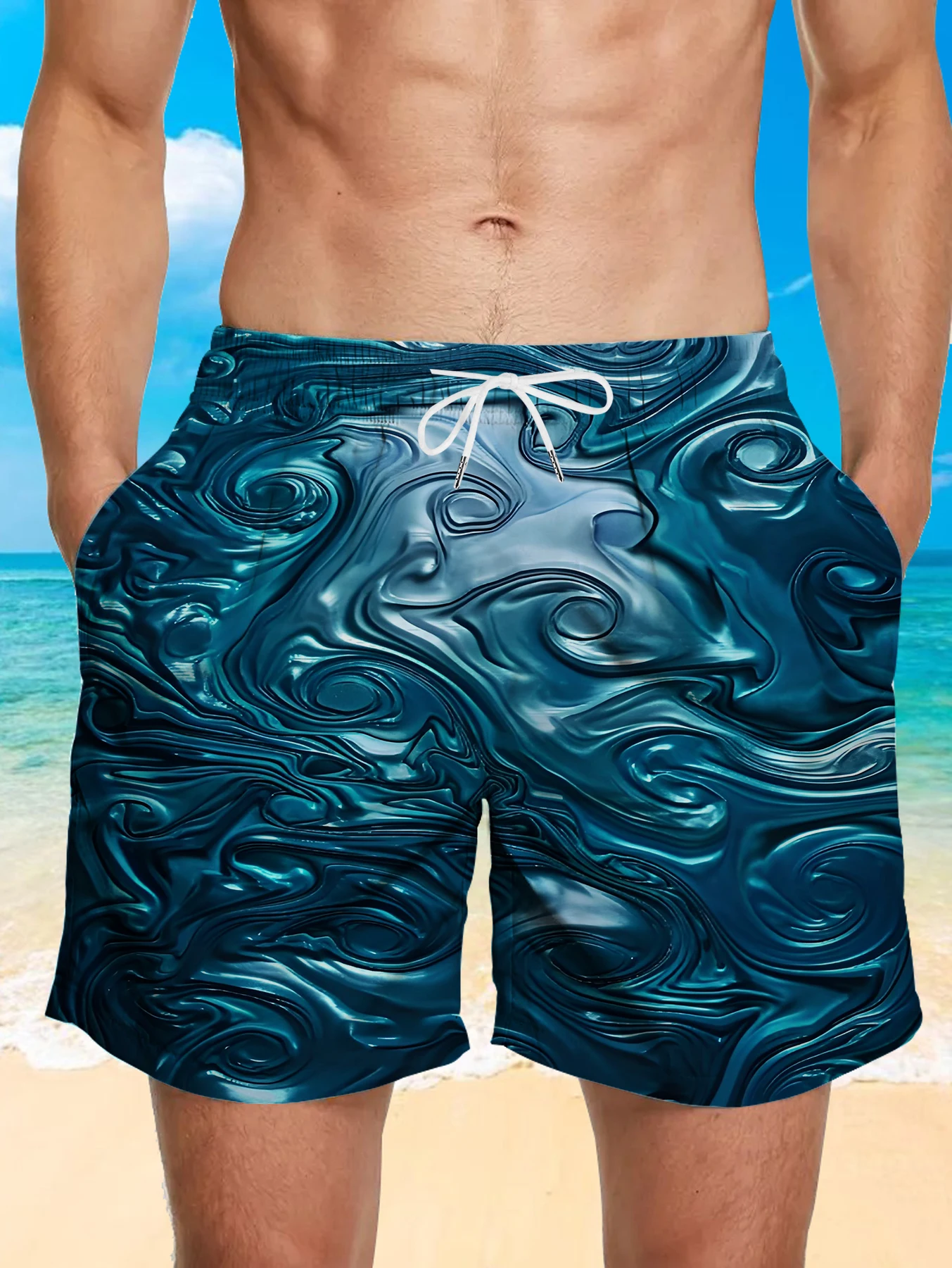 

Trendy All Over Digital Print Shorts Men Light Quick Dry Polyester Beach Bottoms
