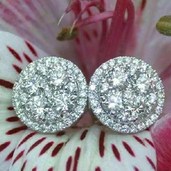 Huitan Big Round Stud Earrings Women Luxury Inlaid Shiny CZ Fashion Contracted Wedding Accessories High Quality Earrings Jewelry